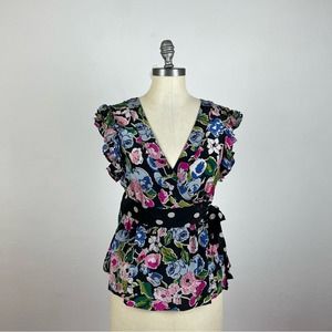 Anthropologie Odille Floral Silk Wrap Blouse
